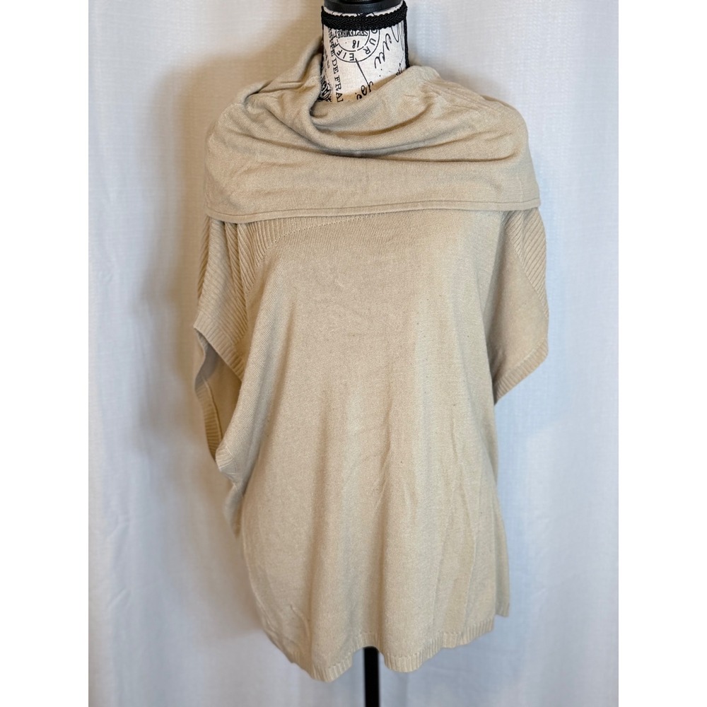 Nouveaux Poncho Sweater Minimalist Tan Acrylic Knit Size L